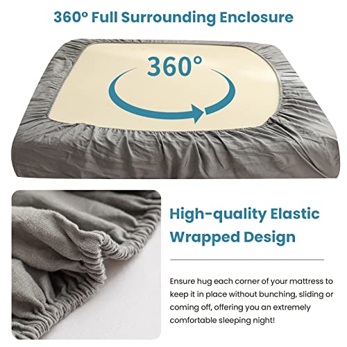 King Linens 100% Linen Fitted Sheet Stone Washed Solid Color - (1 Piece) 14 inch Deep Pocket Mattress Cover Soft Natural Breathable Farmhouse - Ultimate Gray, Full Size - Image 3