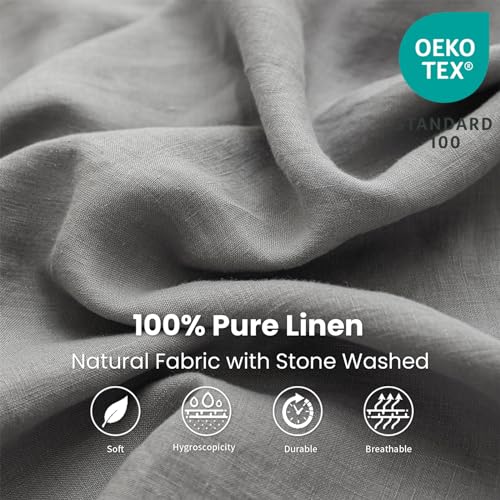 King Linens 100% Linen Fitted Sheet Stone Washed Solid Color - (1 Piece) 14 inch Deep Pocket Mattress Cover Soft Natural Breathable Farmhouse - Ultimate Gray, Full Size - Image 2