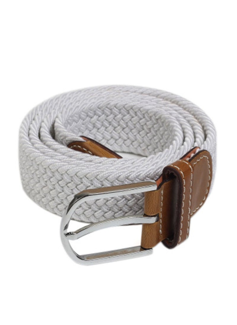 Loquat - 105-110cm Elastic Braided belt Needle Buckle Elastic Belt Casual Canvas White - Image 1