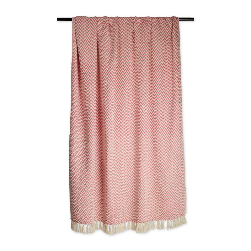 DII Modern Zig Zag Throw Blanket Woven Cotton, Hand-Knotted 2.5" Fringe, 50x60, Blush Pink - Image 2