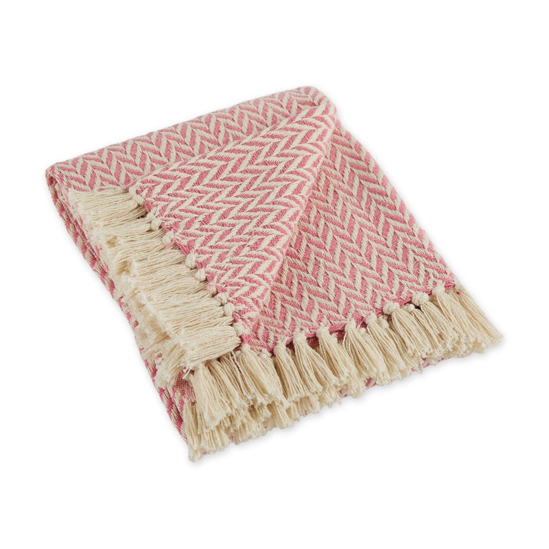 DII Modern Zig Zag Throw Blanket Woven Cotton, Hand-Knotted 2.5" Fringe, 50x60, Blush Pink - Image 1