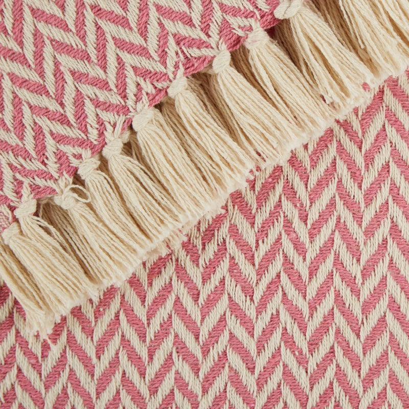 DII Modern Zig Zag Throw Blanket Woven Cotton, Hand-Knotted 2.5" Fringe, 50x60, Blush Pink - Image 3
