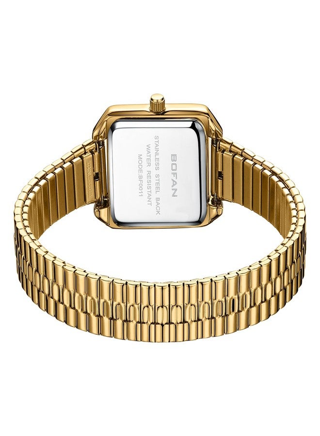 بوفان ساعة بوفان مربعة صغيرة ذهبية اللون للنساء، سهلة القراءة، ساعة يد كوارتز نسائية بسوار قابل للتمديد من الفولاذ المقاوم للصدأ، مقاومة للماء، ذهبية اللون، مقاس 5.90-6.69 بوصة، سوار - Image 3