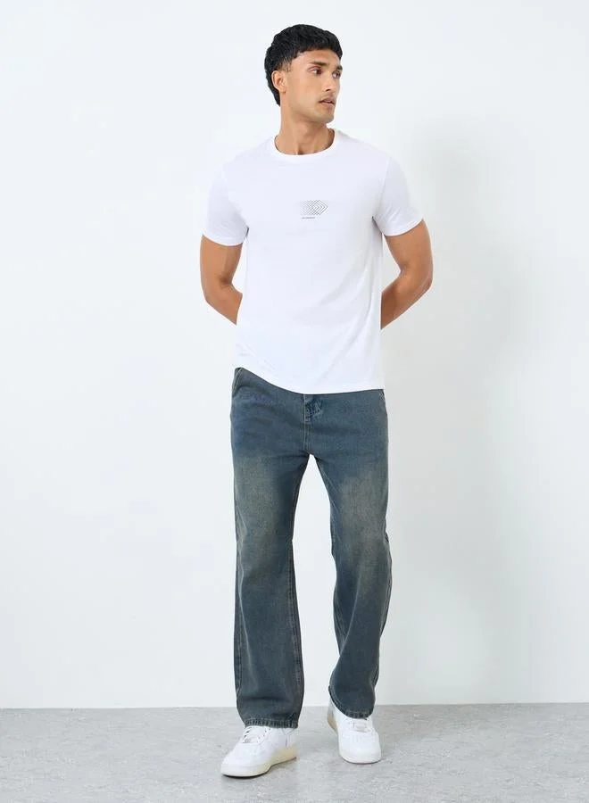 Styli Men White Graphic Print Regular Fit T-Shirt