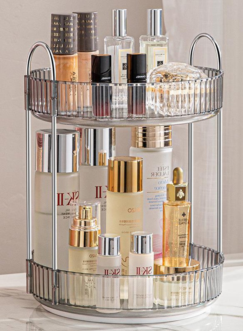 Sharpdo Rotating Makeup Organizer for Vanity,High-Capacity Skincare Clear Make Up Storage Perfume Organizers Cosmetic Dresser Organizer Countertop 360 Spinning,2 Tier-Grey - Image 1
