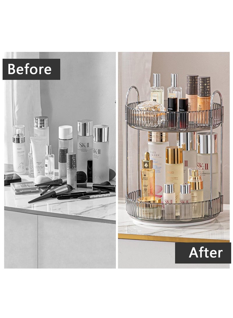 Sharpdo Rotating Makeup Organizer for Vanity,High-Capacity Skincare Clear Make Up Storage Perfume Organizers Cosmetic Dresser Organizer Countertop 360 Spinning,2 Tier-Grey - Image 2