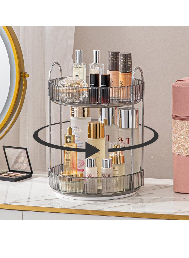 Sharpdo Rotating Makeup Organizer for Vanity,High-Capacity Skincare Clear Make Up Storage Perfume Organizers Cosmetic Dresser Organizer Countertop 360 Spinning,2 Tier-Grey - Image 3