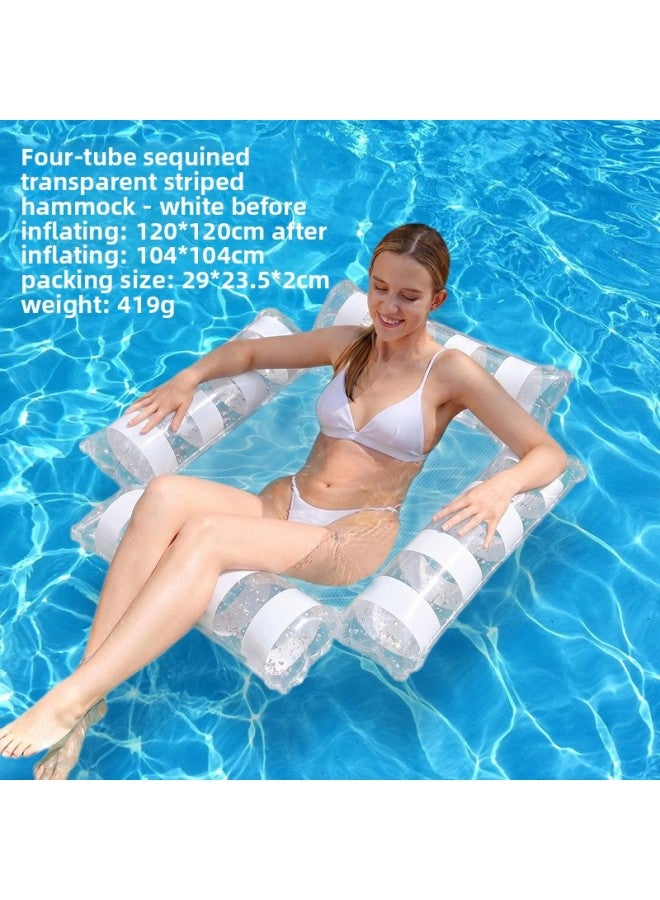 Pool Float - Four-tube glitter transparent striped hammock - pink Pool Float - Have ce/cpc/gpsr certificate - Pool Float Bed, Adult Water Raft, Beach Swimming Lounger, Foldable Floating Chair, Summer Pool Party Float - Image 1