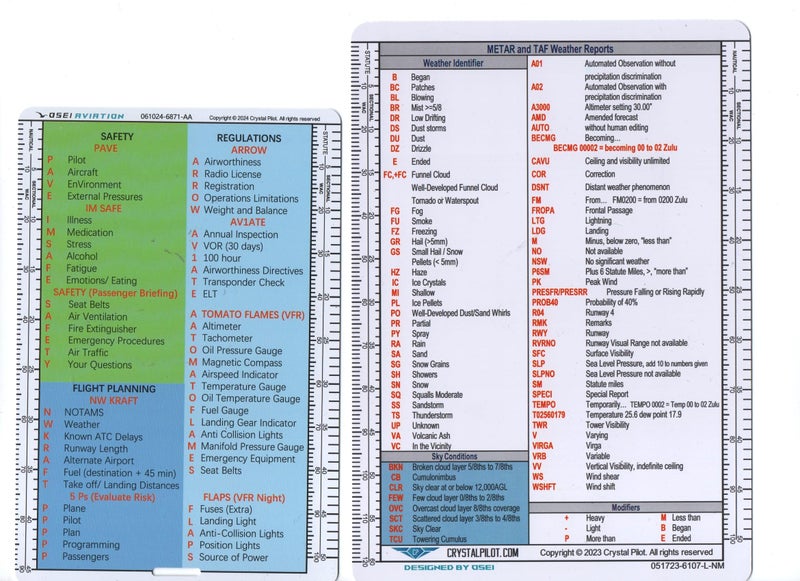 Crystal Pilot Aviation Acronym Placard with Sectional and WAC Scale (Medium Size) and METAR Cheat Sheet with VFR-IFR Flight Planning Note Board - Image 1