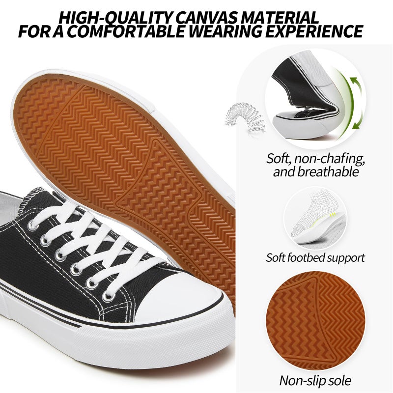 Adokoo Canvas Tennis Shoes for Women Low Top Casual White Black Sneakers for Women Lace Up Fashion Comfortable Walking Shoes (Black,11) - Image 3