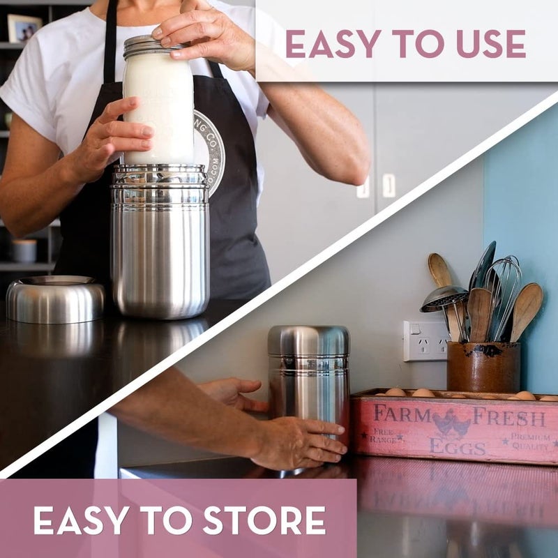 Country Trading Co. Stainless Steel Yogurt Maker with 1 Quart Glass Jar and Complete Recipe Book to Make 12+ Easy Homemade Dairy Free and Milk Yogurts - Image 4