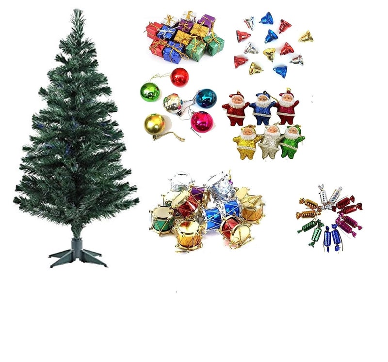 DEEPTI DECOR Artificial 4 Feet XMas TreeChristmas Tree with Ornaments Best Decoration for Merry Christmas and X Mass Party and New Year Celebration 4 Feet Tree 60 Pcs Ornaments Combo 1 - Image 1