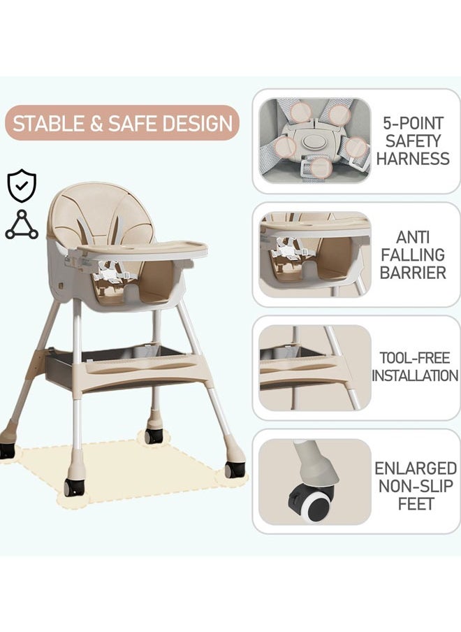 Berma Baby - Baby High Chair, 4-in-1 High Chairs for Babies and Toddlers with 5-Point Safety Harness, Foldable High Chair for Space-Saving, Adjustable Dining Tray, Backrest & Height, Easy to Clean Surface (Pink) - Image 1