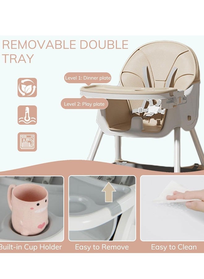 Berma Baby - Baby High Chair, 4-in-1 High Chairs for Babies and Toddlers with 5-Point Safety Harness, Foldable High Chair for Space-Saving, Adjustable Dining Tray, Backrest & Height, Easy to Clean Surface (Pink) - Image 1