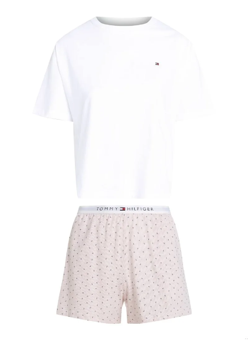 TOMMY HILFIGER Women's Print Shorts Relaxed Pyjama Set - Cotton, White