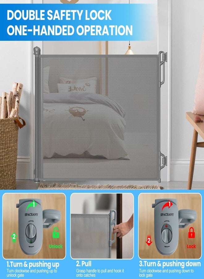 SPACEANY Retractable Safety Baby Gate or Mesh Dog Gate,Durable Portable Mesh Retractable Gate,Easy to Use for Stairs, Doorways, Hallways, Indoor, Outdoor, 33.5" Tall, Up to 45" Wide, Gray - Image 5