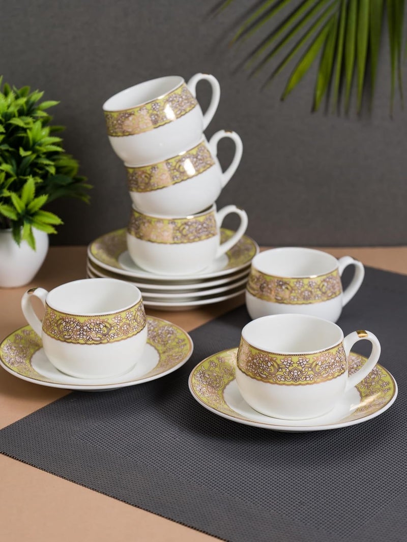 JCPL Fine Ceramic Printed Coral Aroma AS1 Cup Saucer Set of 12 6 Cups 6 Saucers 180 ml Each - Image 1