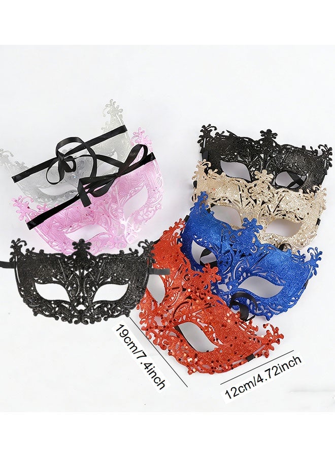 Happy D 5-piece set of women's eye masks, masquerade ball masks, Venetian masks, suitable for carnival parties and costume balls, in gold, black, silver, blue, pink, and red - Image 5