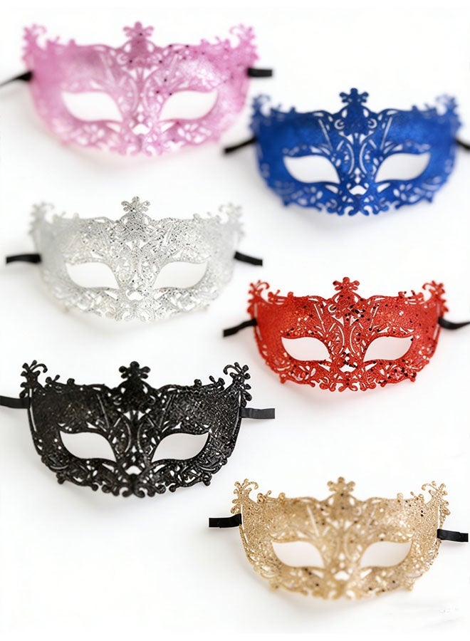 Happy D 5-piece set of women's eye masks, masquerade ball masks, Venetian masks, suitable for carnival parties and costume balls, in gold, black, silver, blue, pink, and red - Image 2