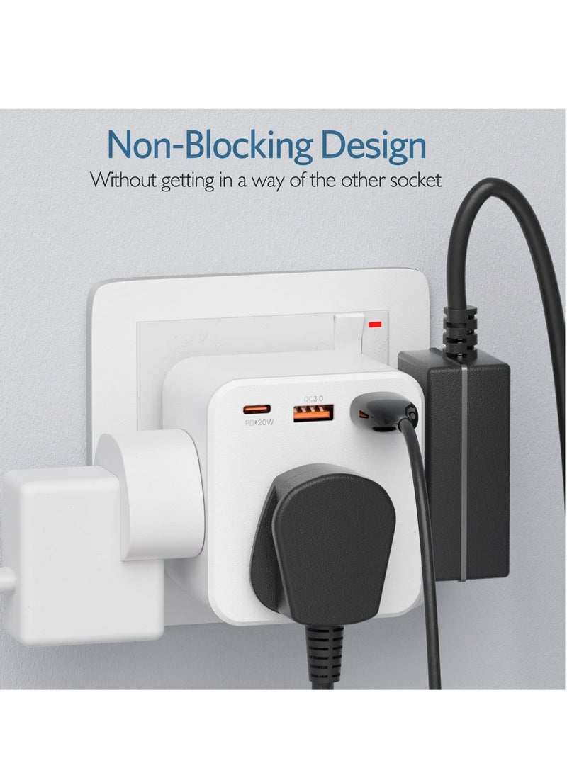 Multi Plug Extension, 3 Way 3 Plugs Socket adapter, 6-in-1 Cube Electrical Extender Outlet Adaptor, PDQC 3.0 20W USB Wall Charger, Plug Expander for Home, Office, Kitchen, 13A 3250W  - Image 4