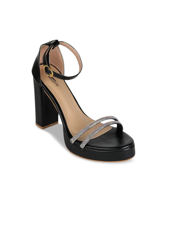 She Zone كعب كتلة مزخرف باللون الأسود للنساء - Image 2