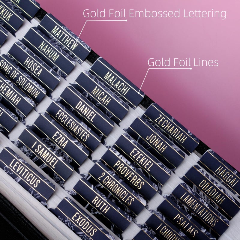 UPAFEXXI-Laminated Bible Tabs for Women and Men (Gold Foil Embossed Lettering) Reposition Large Print tabs, Easy to Read and Apply, 80 Bible Chapters Labels for Easy Navigation (Blue and Floral) - Image 2