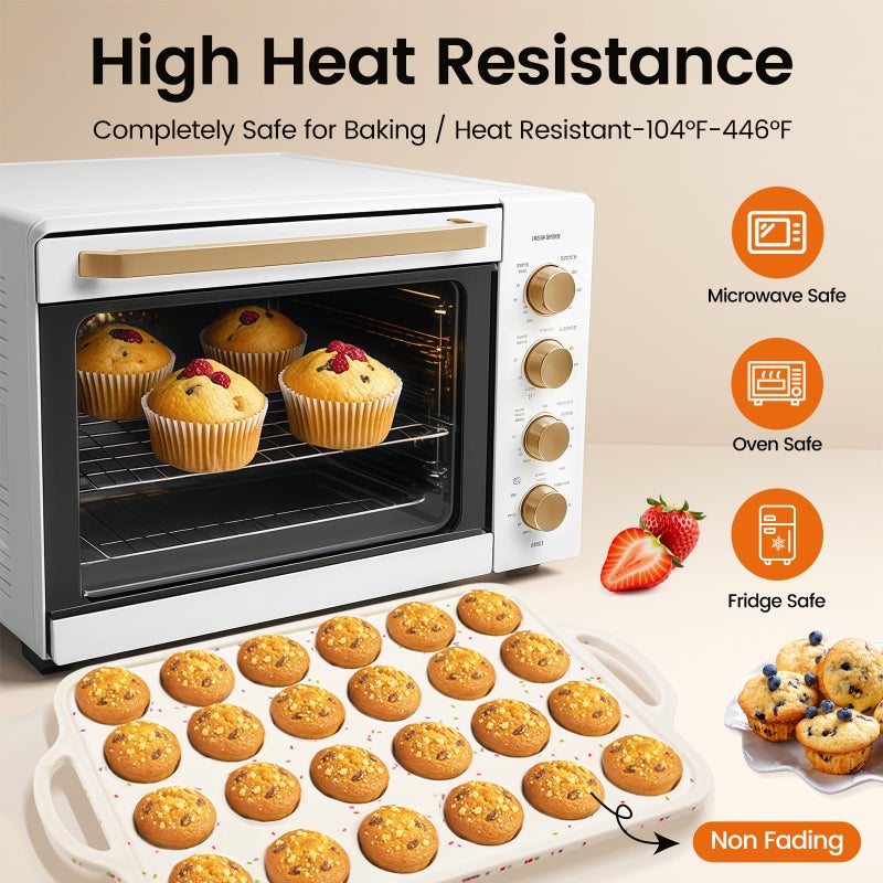 Fimary Silicone Mini Muffin Pan With Metal Reinforced Frame - 24 Cups Durable Silicone Cupcake Pan for Muffin, Cupcakes, BPA Free and Dishwasher Safe - 1 Piece Beige with Rainbow Spots - Image 5