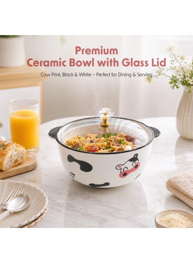وعاء تقديم سيراميكي أبيض مع غطاء – وعاء حليب وحبوب إفطار بتصميم بقرة لطيف، آمن للاستخدام في الميكروويف ومقاوم للحرارة، ويُستخدم كطبق طاجن متعدد الاستخدامات للمطبخ. مناسب لتقديم الكاري، والأرز، والشوربة، والحليب، والحبوب، كما يتميز بتصميم لطيف مثالي للأطفال للاستخدام اليومي في التقديم والطعام. - Image 5