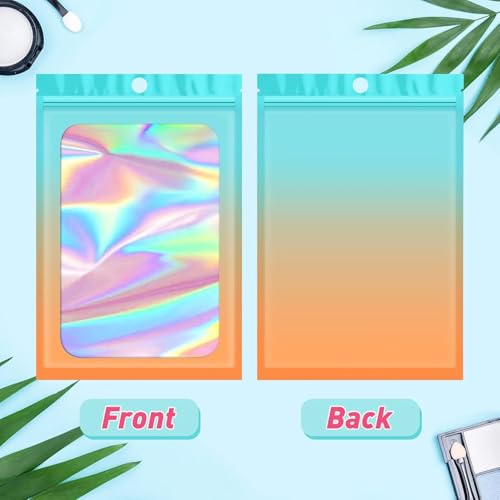 TRUE SHOP HOLOGRAPHIC BAGS MYLAR CLEAR, WINDOW SMELL PROOF, FOIL SEAL POUCH RESEALABLE WITH ZIPLOCK,PACKAGING BAGS FOR FOOD STORAGE,JEWELRY,BUSINESS SUPPLLY COLOR BLUE ORANGE (50, 9X16 CM) - Image 2