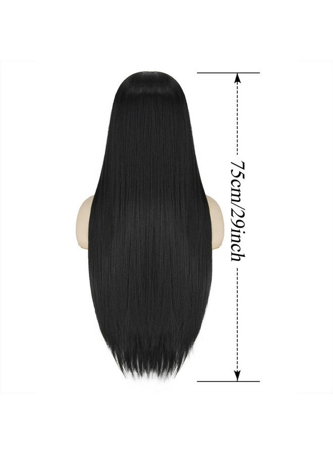 FOVER FOVER Black Wigs for Gothic Costume Women Halloween Costume Long Black Wig with Necklace Natural Cute Straight Wigs for Halloween Witch Costume FE029BK  - Image 3