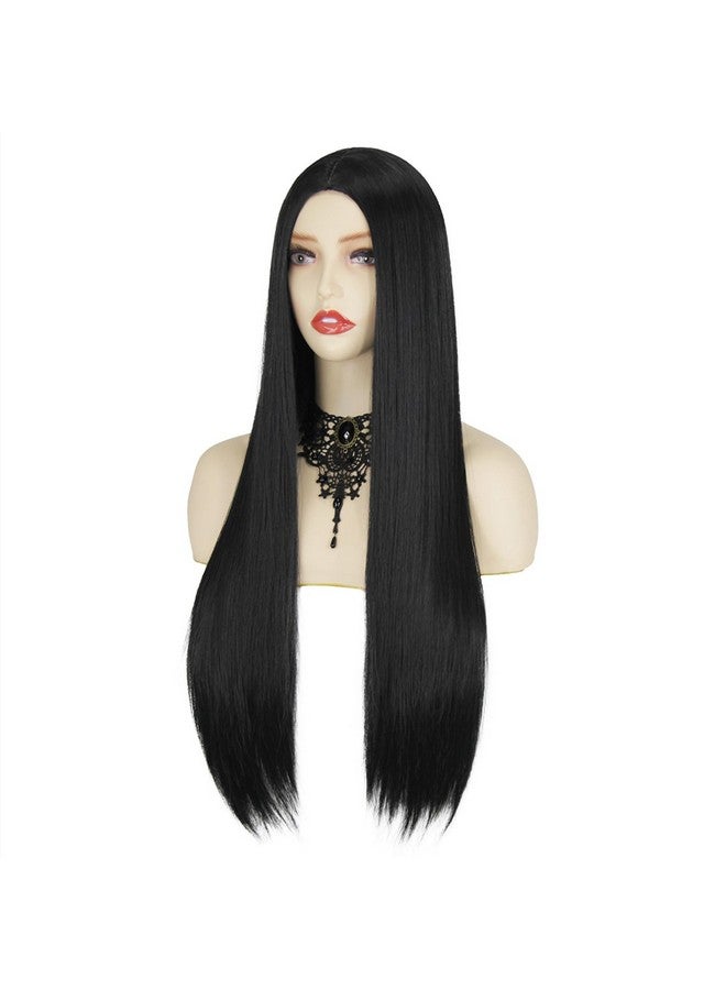 FOVER FOVER Black Wigs for Gothic Costume Women Halloween Costume Long Black Wig with Necklace Natural Cute Straight Wigs for Halloween Witch Costume FE029BK  - Image 5