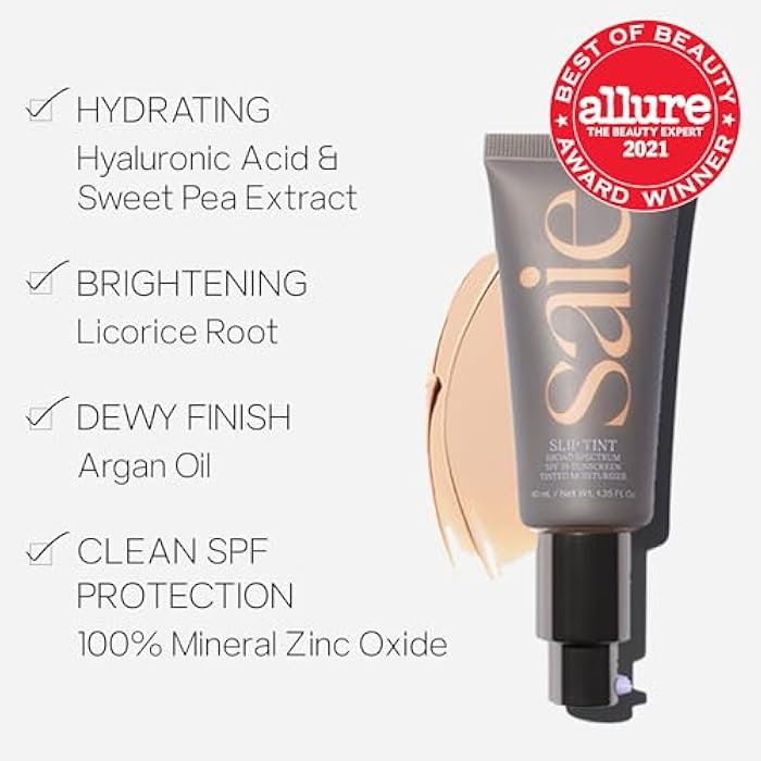 Saie Slip Tint Tinted Moisturizer with SPF 35 - Light Coverage, Glowy Skin Tint & Mineral Sunscreen for Face with Hydrating Hyaluronic Acid - Summer Makeup Essential - Shade Three (1.35 oz) - Image 2