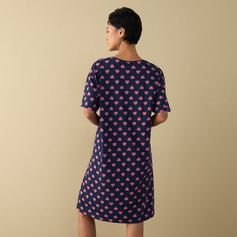 Splash FAV All-Over Heart Print Sleepshirt with Short Sleeves - Image 3