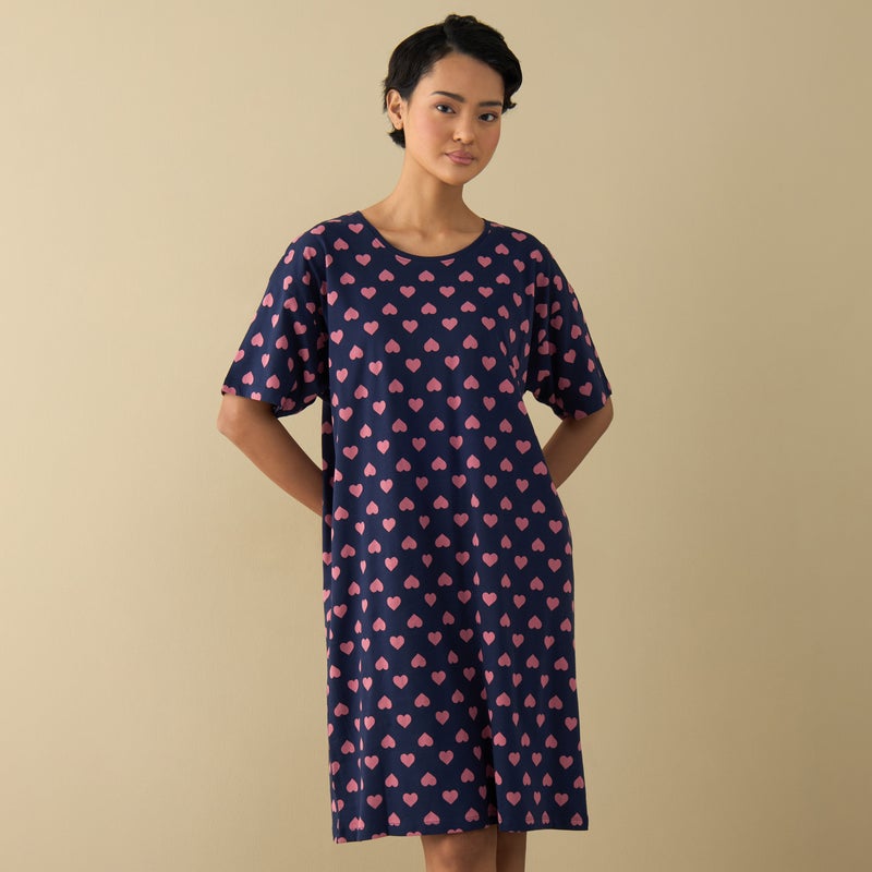 Splash FAV All-Over Heart Print Sleepshirt with Short Sleeves - Image 1