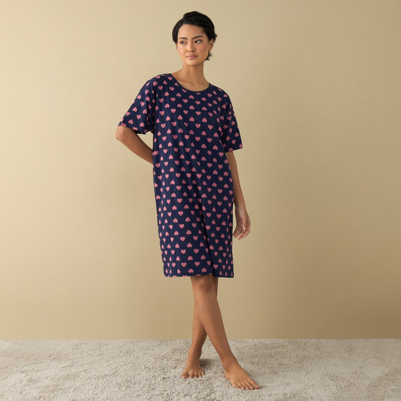 Splash FAV All-Over Heart Print Sleepshirt with Short Sleeves - Image 2