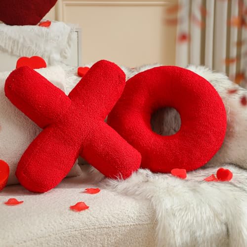EastTree XO Pillows, Valentines Love XO Shaped Pillow, Red Throw Pillows, Love Pillow Gifts, Ultra Soft Teddy Fleece Wedding Pillows, Women Girls Kid Room Decor, Valentine's Day Decor 14x14 Inch - Image 1