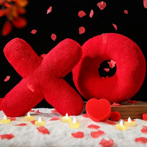EastTree XO Pillows, Valentines Love XO Shaped Pillow, Red Throw Pillows, Love Pillow Gifts, Ultra Soft Teddy Fleece Wedding Pillows, Women Girls Kid Room Decor, Valentine's Day Decor 14x14 Inch - Image 2