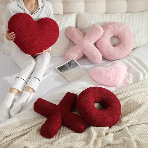 EastTree XO Pillows, Valentines Love XO Shaped Pillow, Red Throw Pillows, Love Pillow Gifts, Ultra Soft Teddy Fleece Wedding Pillows, Women Girls Kid Room Decor, Valentine's Day Decor 14x14 Inch - Image 5