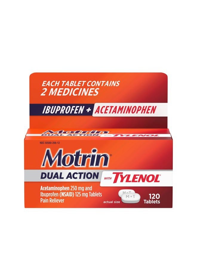 Motrin Dual Action with Tylenol, Ibuprofen & Acetaminophen Fast-Acting Dual Action Pain Reliever for Minor Aches & Pains, Ibuprofen (NSAID) 125 mg & Acetaminophen 250 mg, 120 ct - Image 1