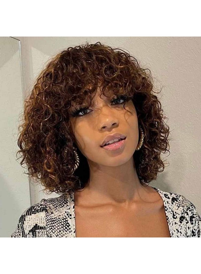 جويدر هير باروكة بوب قصيرة مجعدة مع غرة شعر بشري للنساء ذوات البشرة السمراء، شعر مستعار مموج بني 10 بوصة، كثافة 150%، بدون غراء (لون Tt1B/30) - Image 1