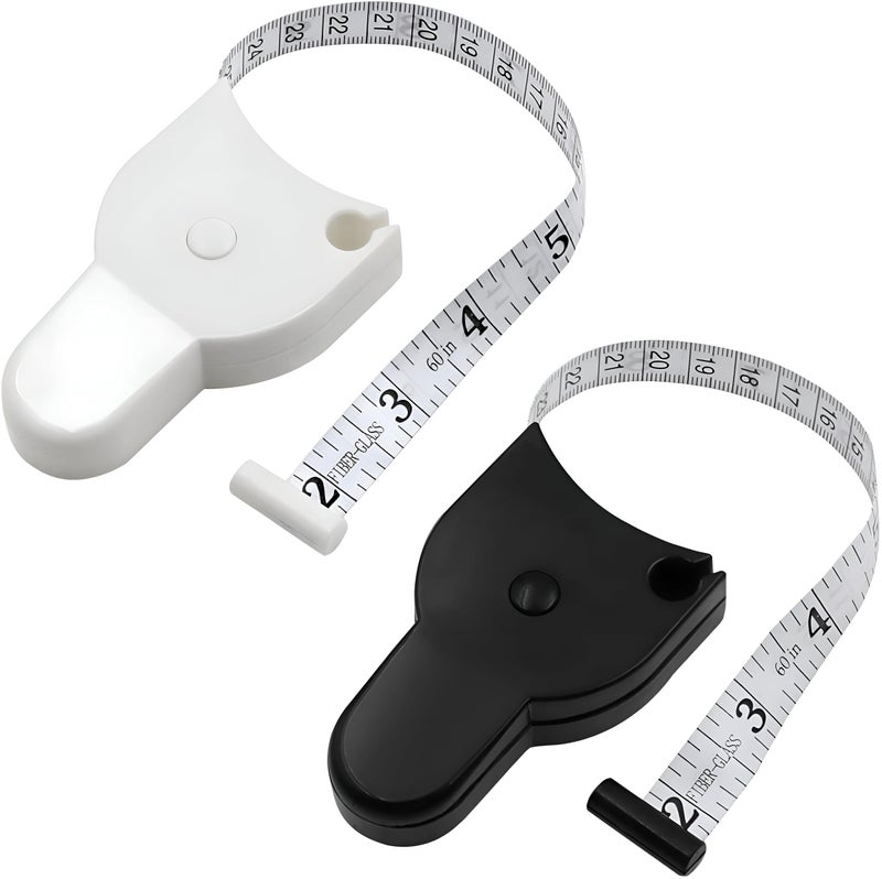 Flexible Health & Fitness Tape Measure – Portable Retractable Body Measuring Tape for Weight Loss and Body Building, Accurate and Easy to Use with Control Button and Locking Pin (2 Pack)