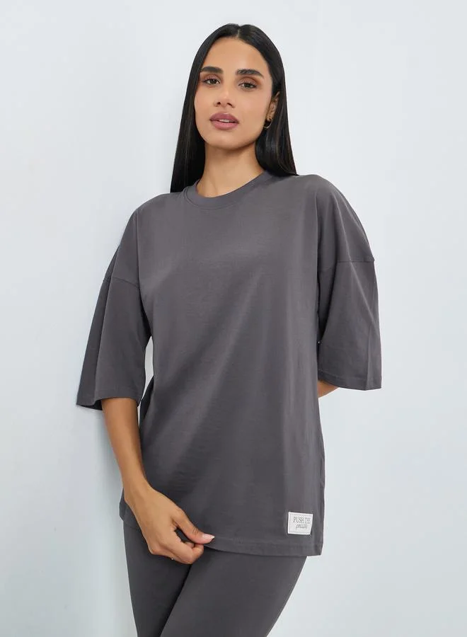 Styli Printed Oversized T-Shirt and Wide Leg Leggings Co-Ords