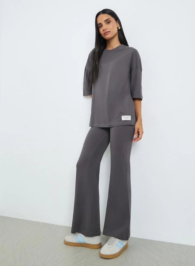 Styli Printed Oversized T-Shirt and Wide Leg Leggings Co-Ords