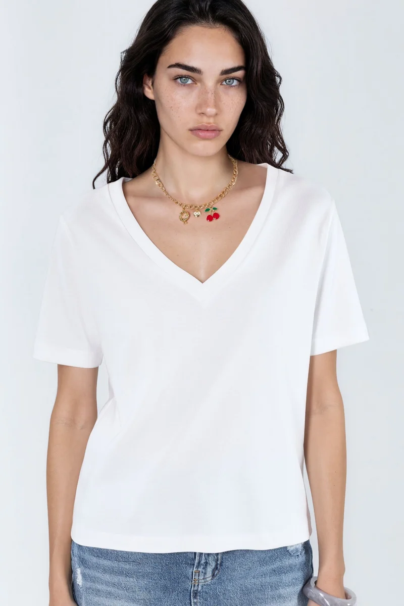 Busem BUSEM V-Neck Solid Regular Fit Cotton T-Shirt