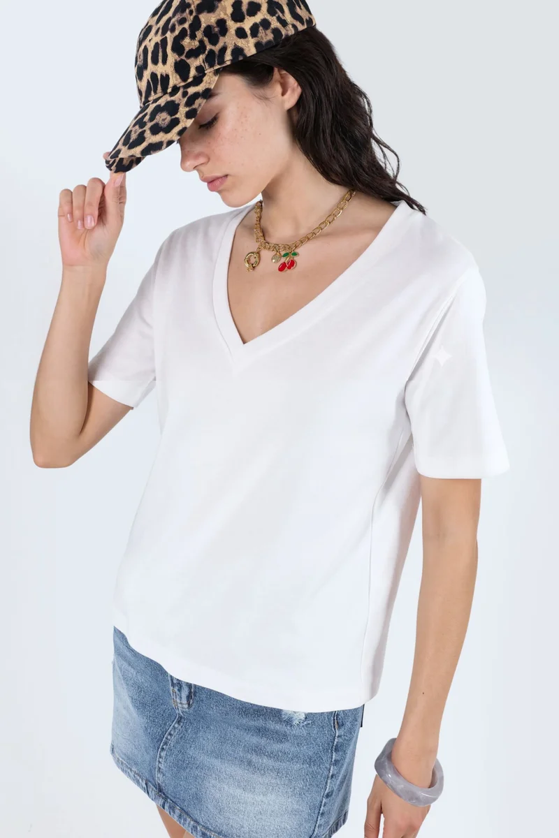 Busem BUSEM V-Neck Solid Regular Fit Cotton T-Shirt
