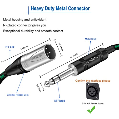 Augioth XLR Male to 1/4 Cable 10ft 2Pack Balance 6.35mm TRS Plug to 3-pin Cannon Mic Cable - Image 2