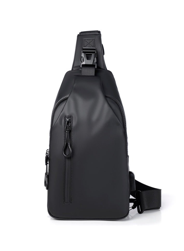 Generic Crossbody Sling Bag, Body Chest Shoulder Bag for Men Women Casual Shoulder Backpack Bag, Waterproof Leather Chest Casual Daypack with Usb Charging Port for Travel Hiking(black)  - Image 1