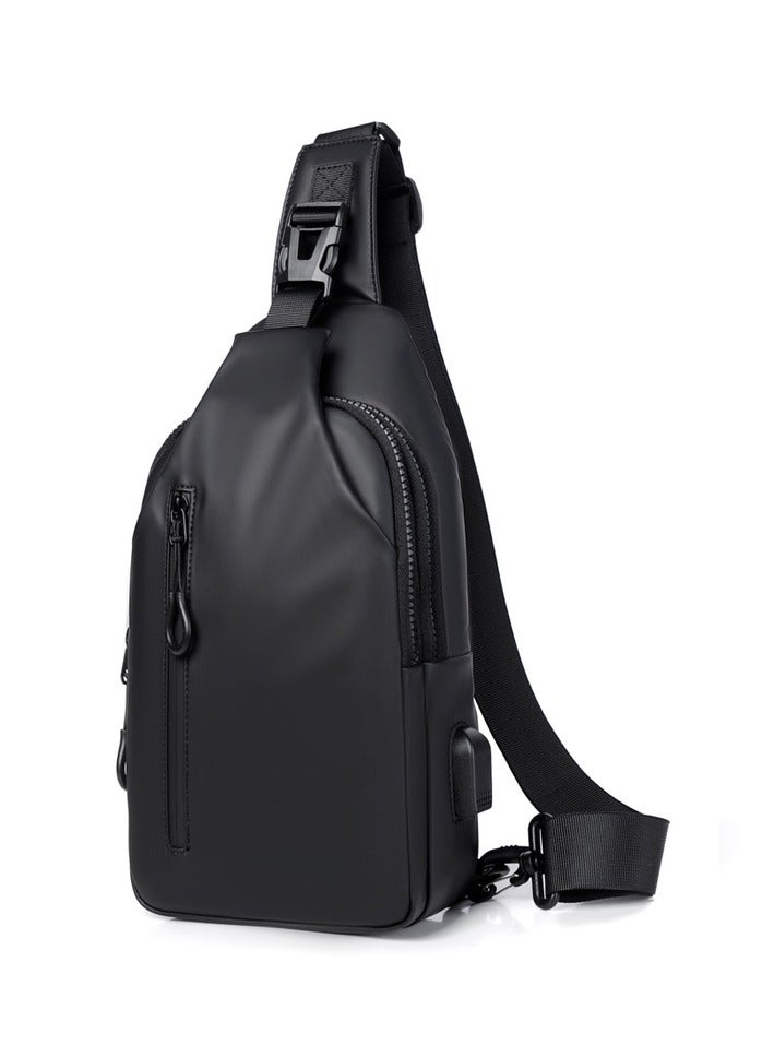Generic Crossbody Sling Bag, Body Chest Shoulder Bag for Men Women Casual Shoulder Backpack Bag, Waterproof Leather Chest Casual Daypack with Usb Charging Port for Travel Hiking(black)  - Image 3