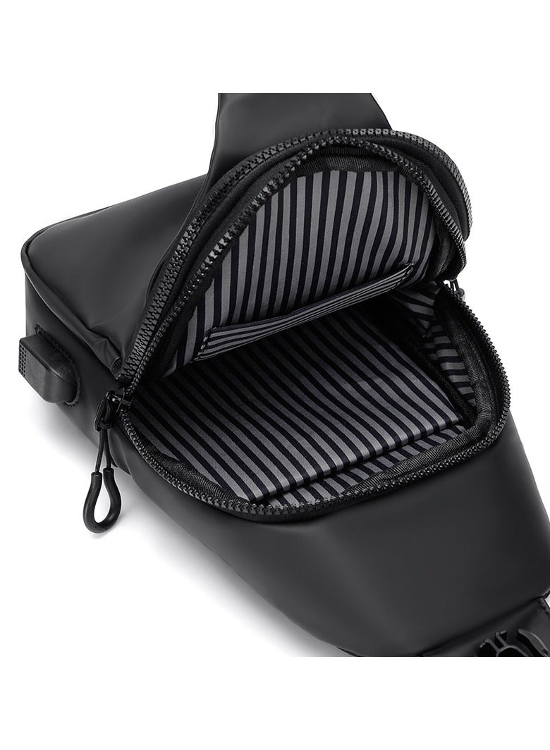 Generic Crossbody Sling Bag, Body Chest Shoulder Bag for Men Women Casual Shoulder Backpack Bag, Waterproof Leather Chest Casual Daypack with Usb Charging Port for Travel Hiking(black)  - Image 5