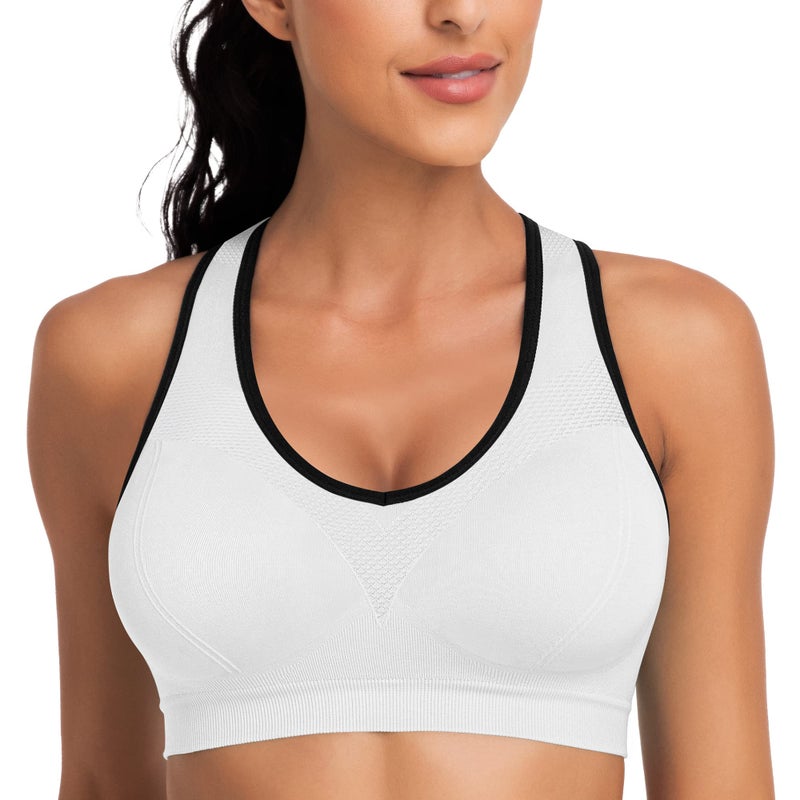 BHRIWRPY Racerback Sports Bras for Women with Pads - High Impact Athletic Tank Tops for Yoga and Workout Brassieres Bra - Image 2